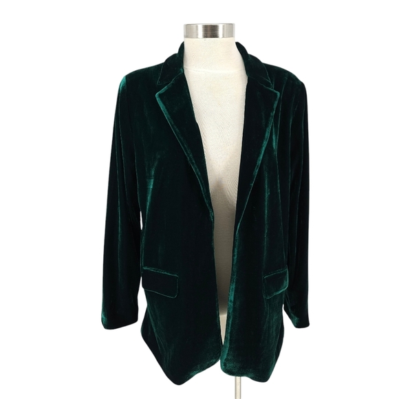 Soft Surroundings Blazer Holiday Green Velvet Long Sleeve Open Front Medium - Picture 1 of 6